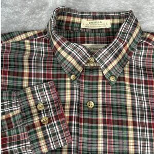 Mens Vintage Arrow Tournament Plaid Flannel Button Up Green Burgundy Size L